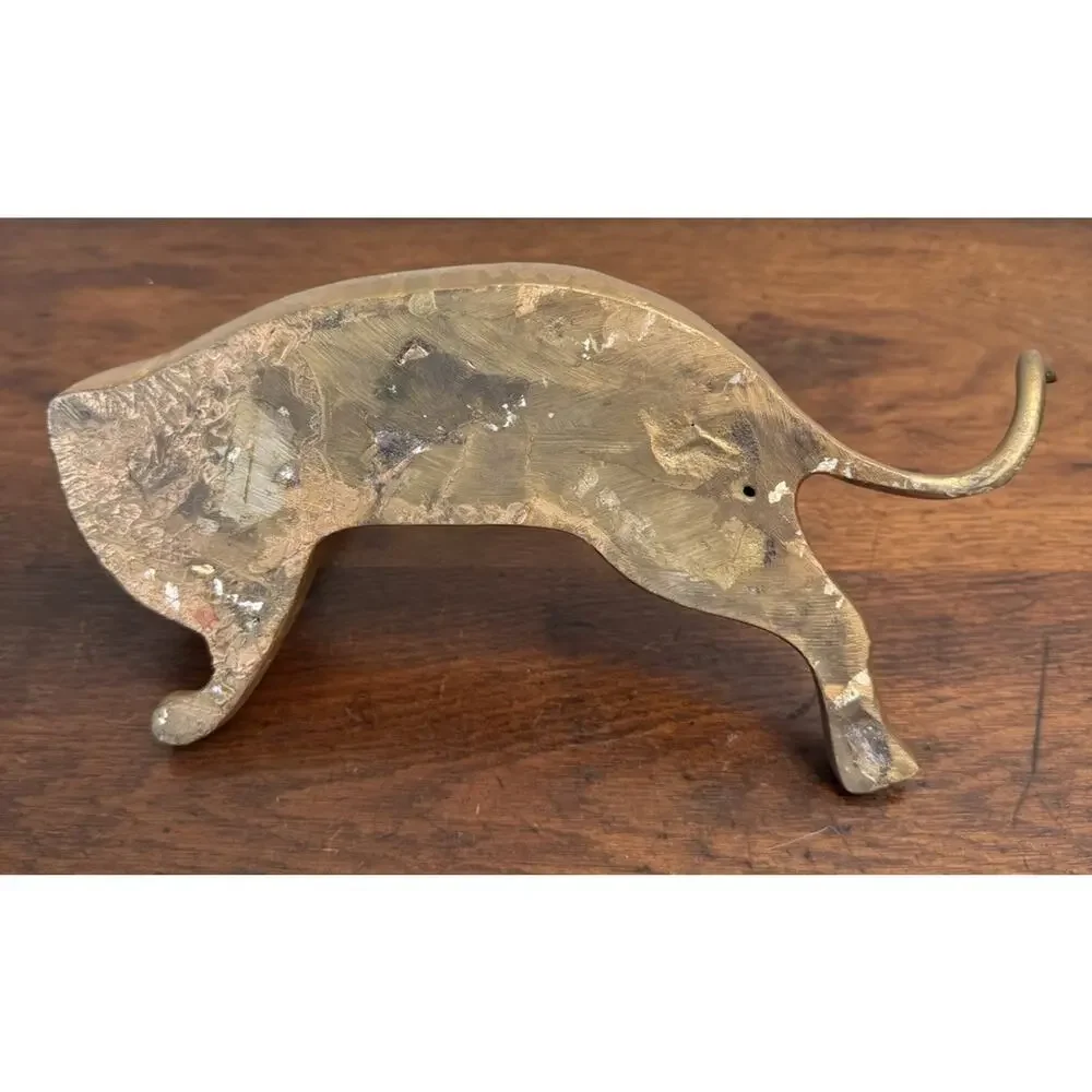 Vintage Solid Brass Reclining Cat Sculpture 11.25